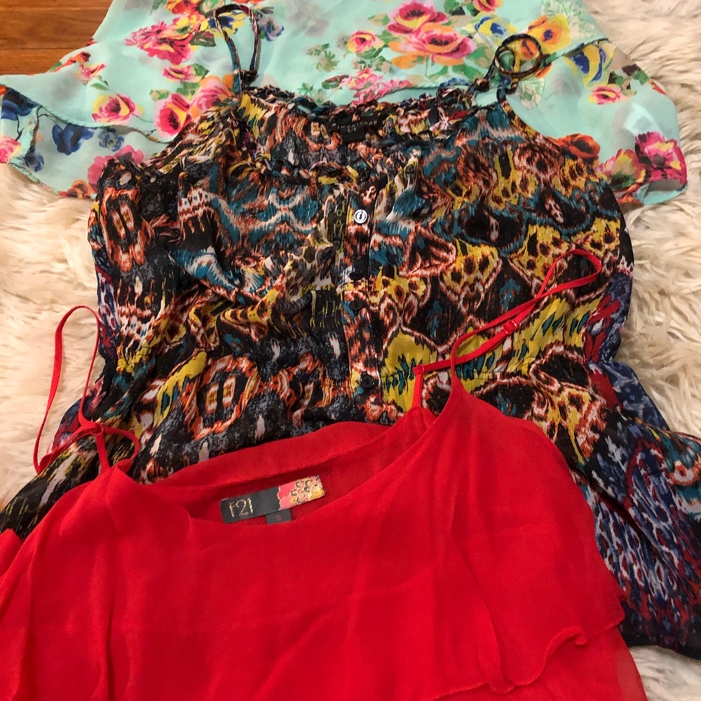 3 forever floral red cami tank tops spaghetti S - Picture 2 of 8